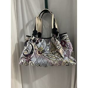 Brighton Blue Purple Floral Paisley Quilted Vinyl Covered Tote Bag 17x10x6